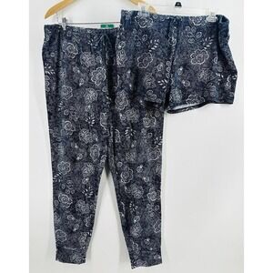 NWT Womens Luck Brand Sleepweat Pajama Bottoms Long Short Blue Floral AA23‎